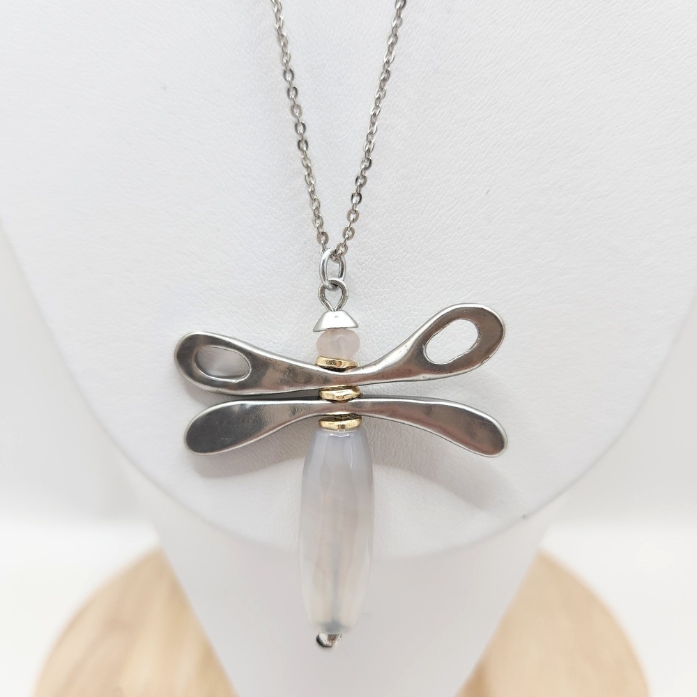Boho Dragonfly Pendant Necklace Silver Tone Sparkle by J. Jill NWT Minimalist